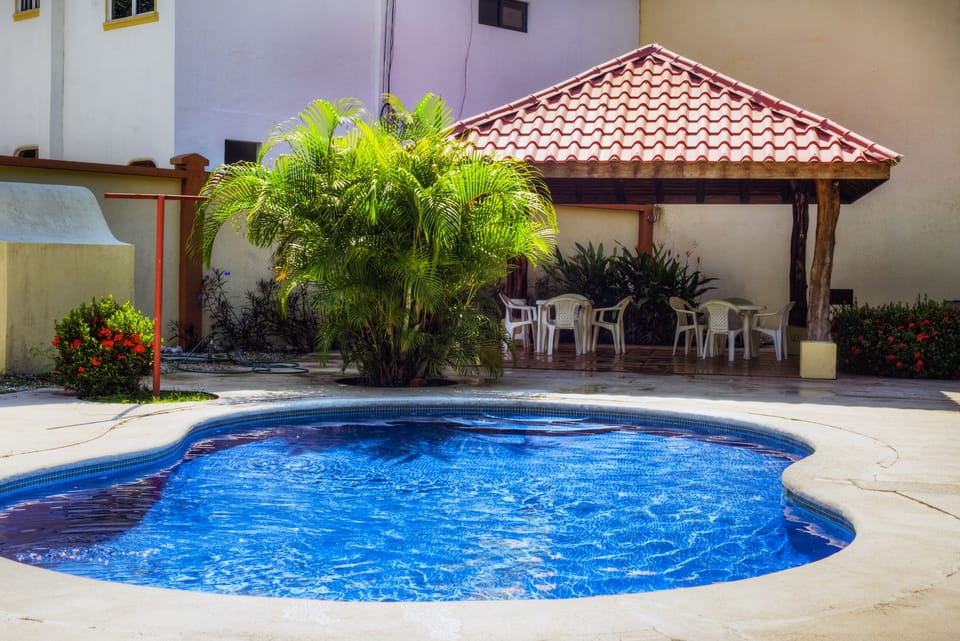 Swimming pool in backyard 