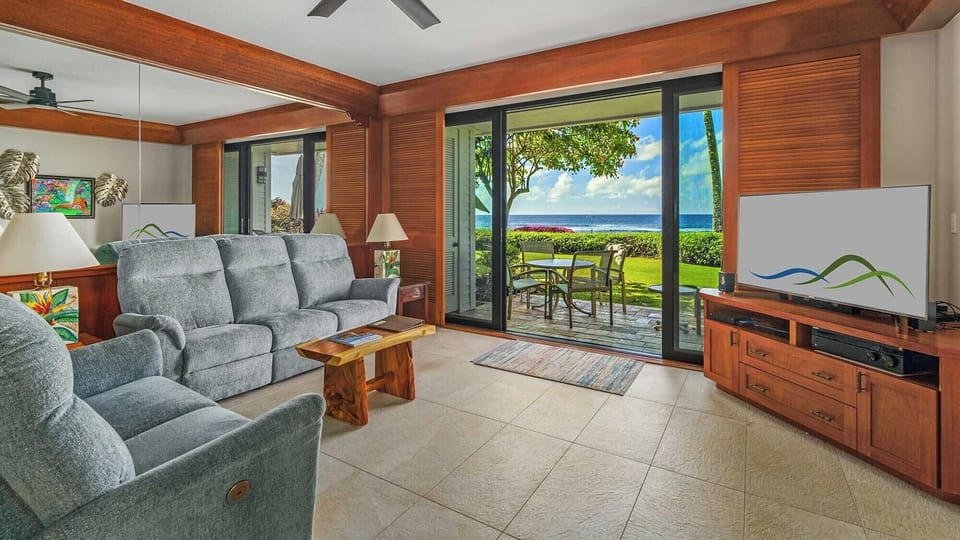 Poipu Kapili Resort #07 - Oceanfront Living Room - Parrish Kauai