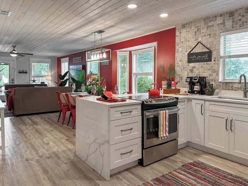 The kitchen is equipped with state-of-the-art appliances and everything you may need.