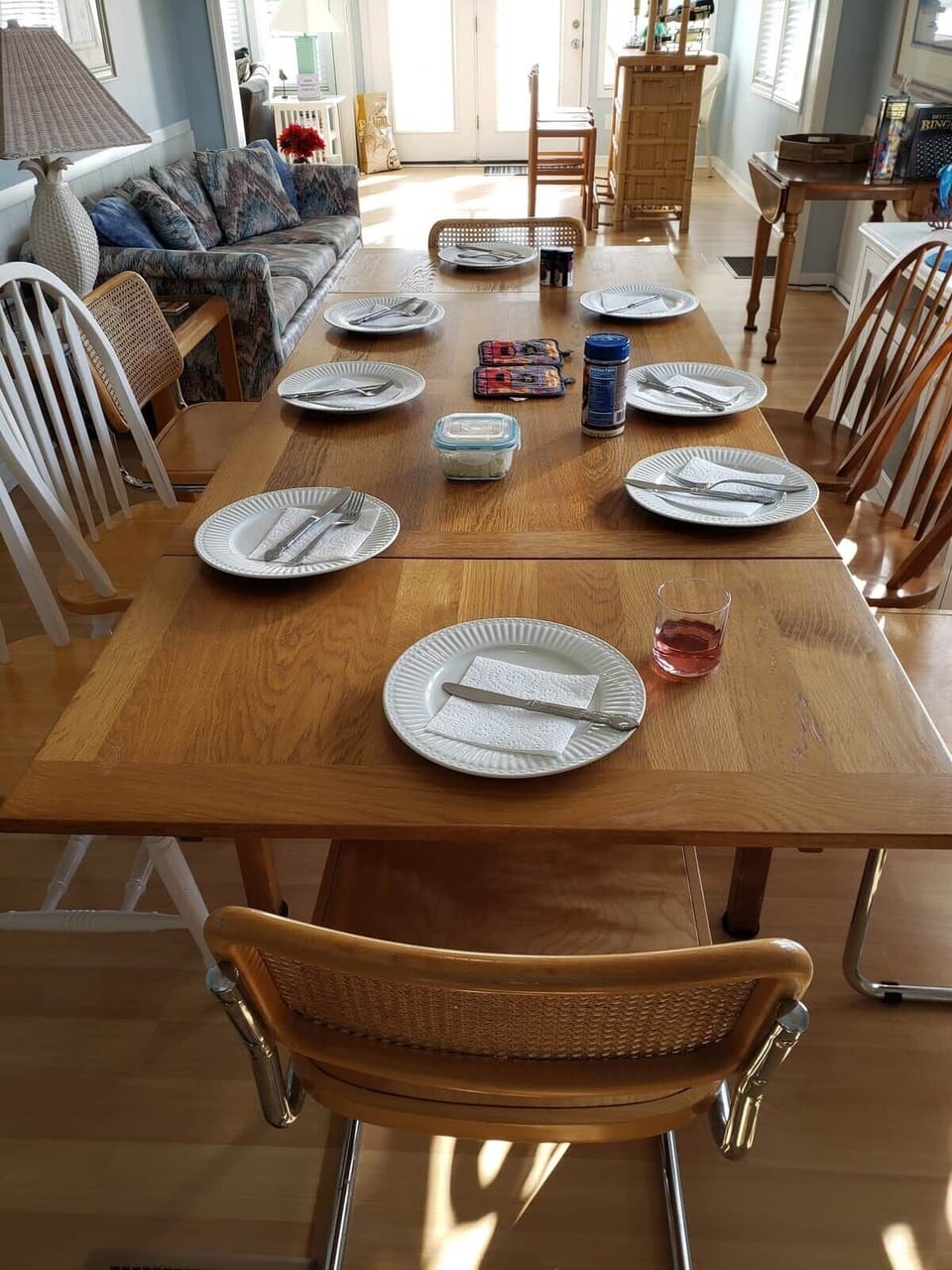Dining room table will open for seating of eight