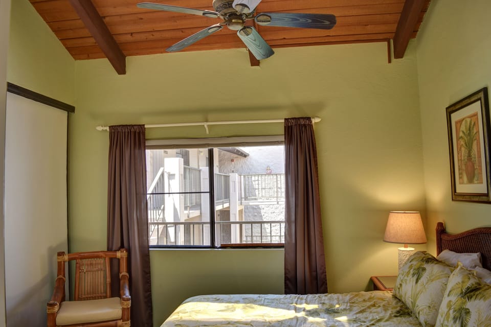 Bedroom with vaulted ceilings and plenty of storage