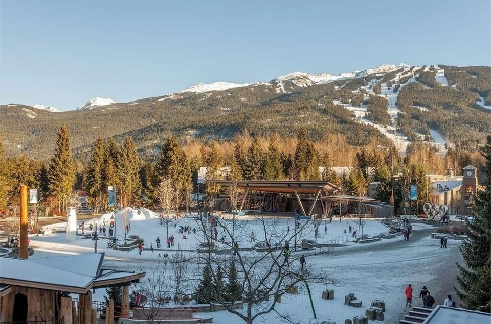 Stunning views of Whistler Olympic Plaza and the surrounding mountains