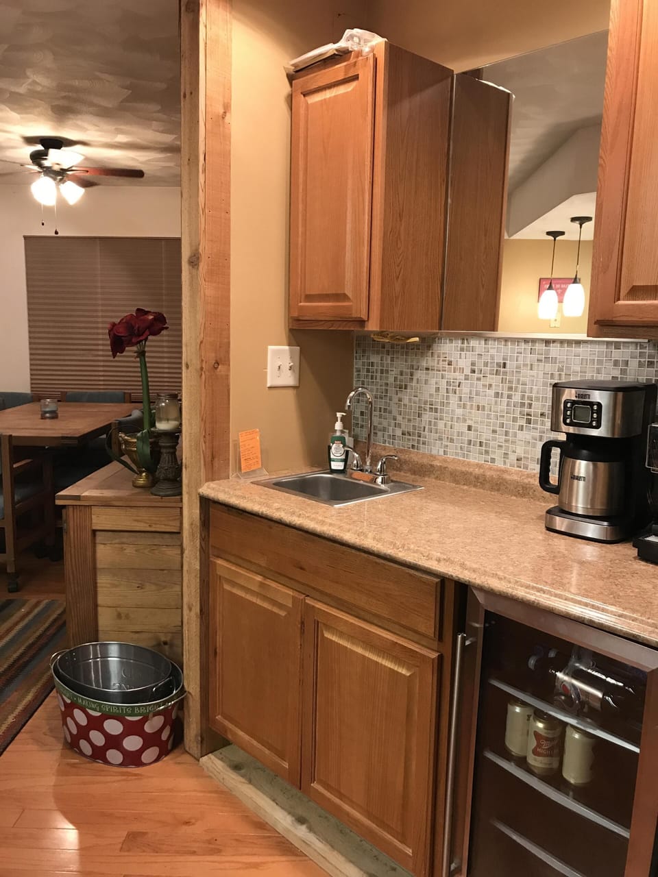 Wet bar with coffee maker and Nespresso machine