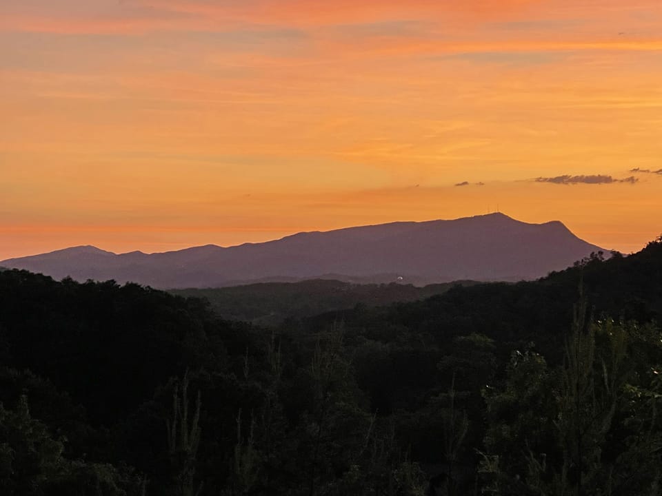 Spectacular rear deck sunset views over Bluff Mountain!