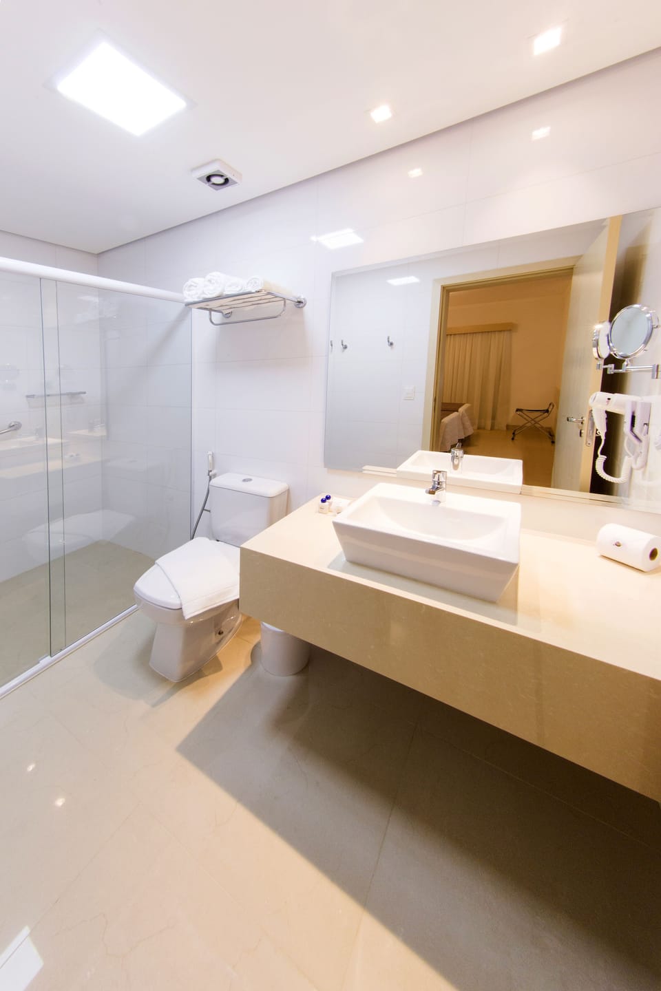 Shower, free toiletries, hair dryer, towels