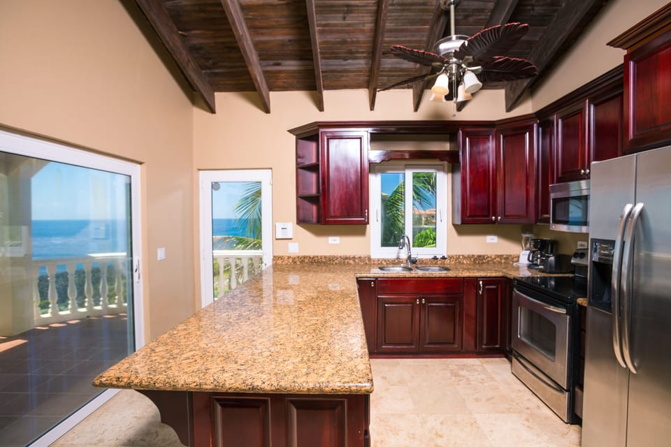 Kitchen with an ocean view