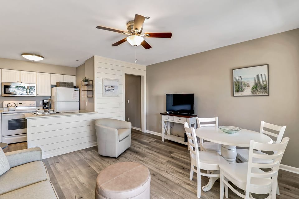 living area/kitchen - Light and bright with newly renovated kitchen overlooking the living area.
