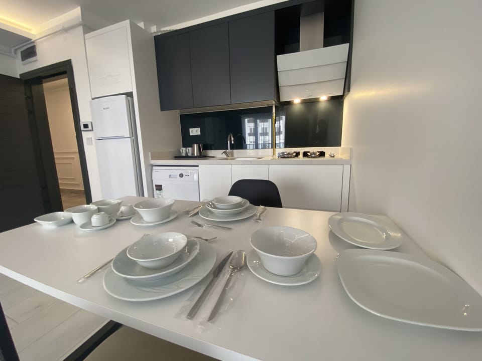 Luxury Suite | Private kitchen | Fridge, dishwasher, electric kettle, cookware/dishes/utensils