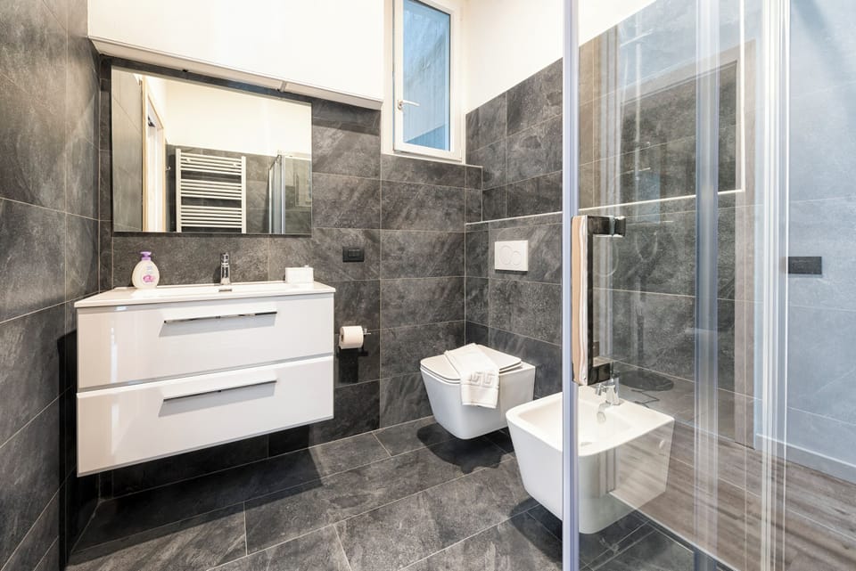 Shower, free toiletries, hair dryer, bidet