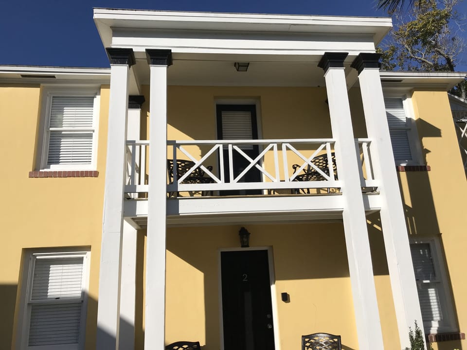 Balcony by apartment upstairs.