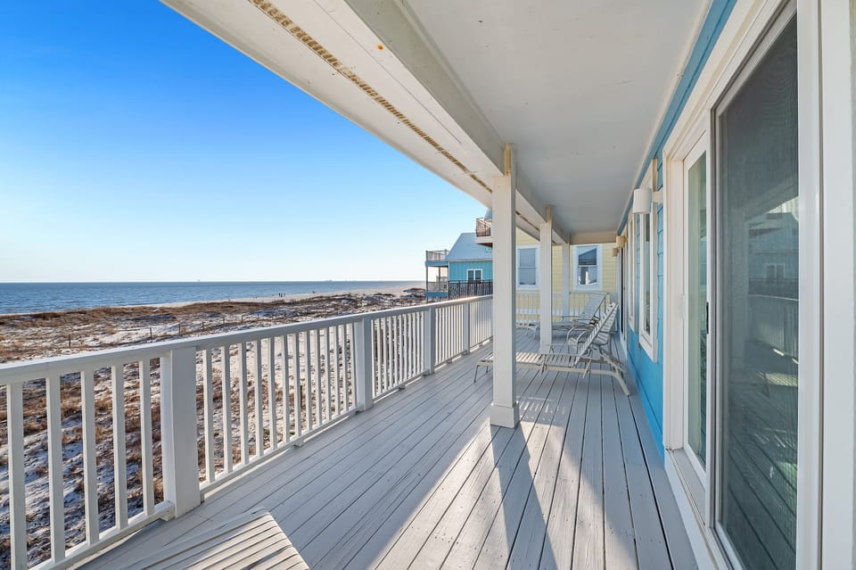The upstairs decks has lounges and a gorgeous view of the gulf.