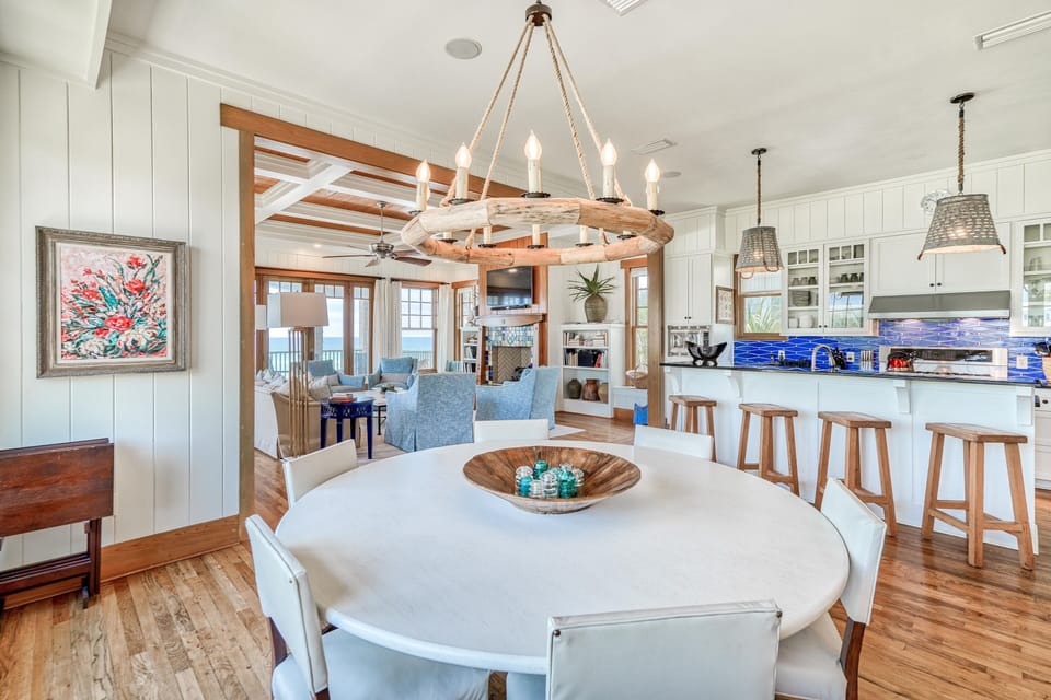 Open living, dining and kitchen space
