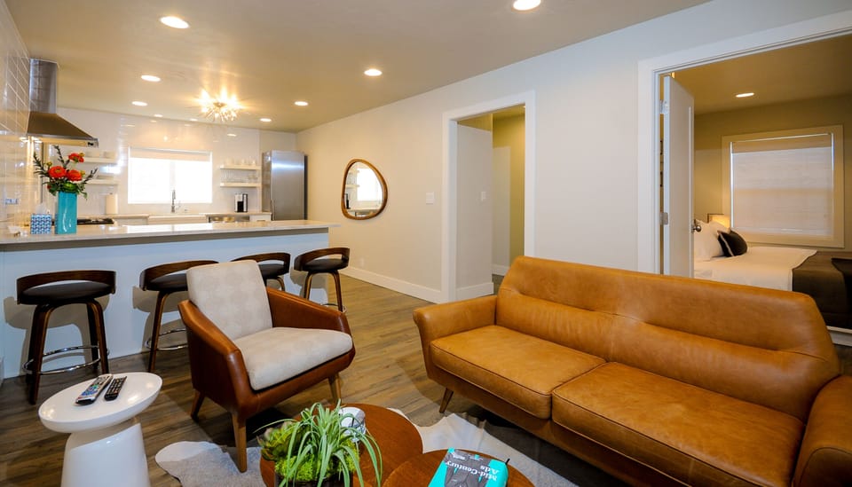 Open floor plan with real hardwood floors
