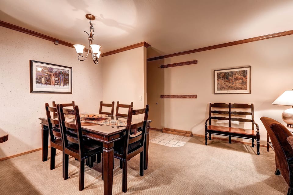 The dining table offers seating 6.