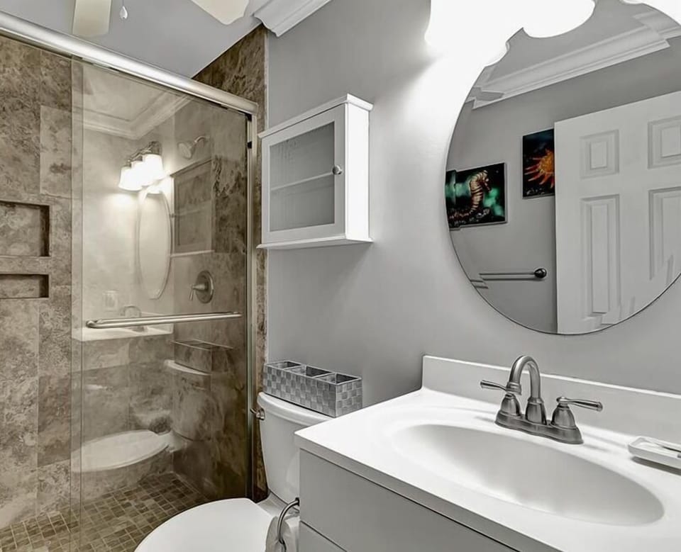 Ocean Dunes 102 - Bathroom - Beautiful tiled walk-in shower in this updated bathroom.