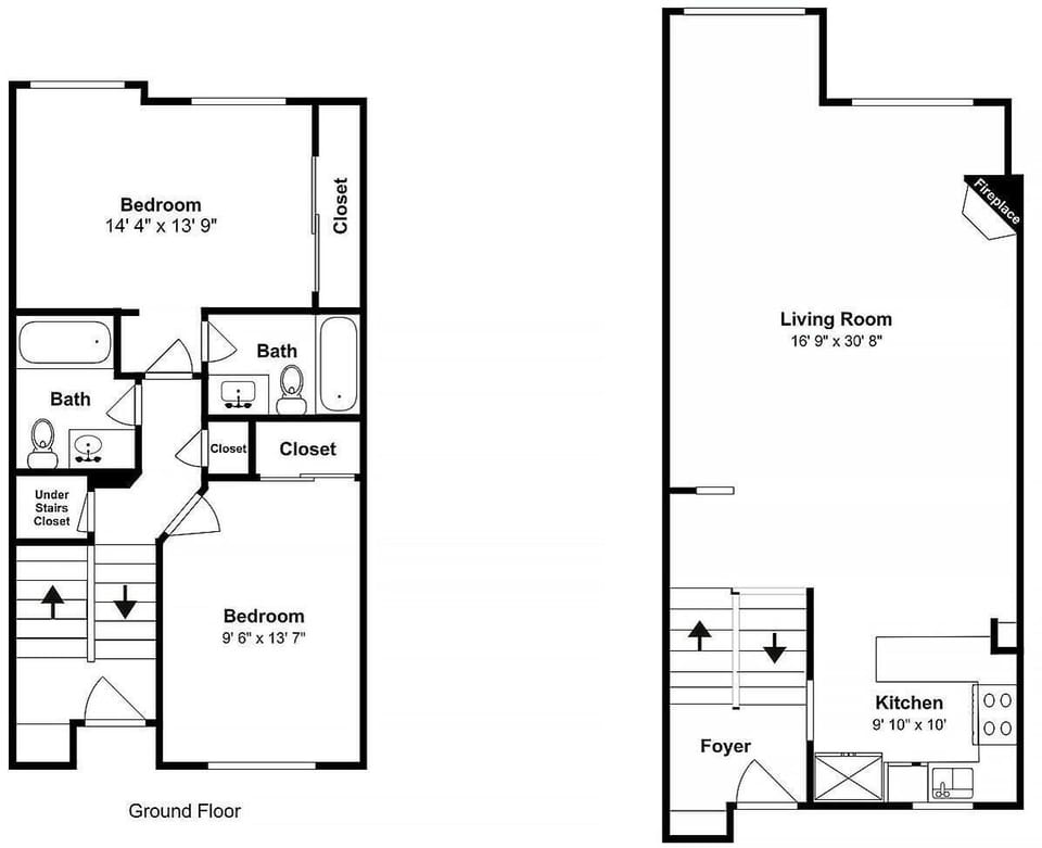 Mountain Resorts property floor plan showing a two-story layout with bedrooms, bathrooms, living areas, and kitchen spaces totaling 1202 square feet.