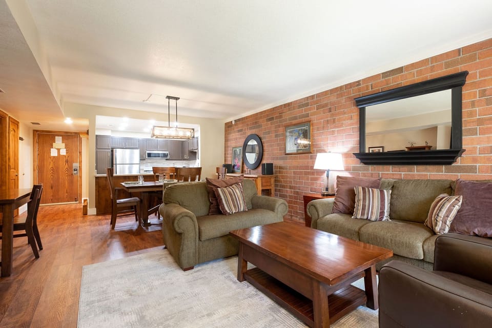 Living area, dining, and kitchen