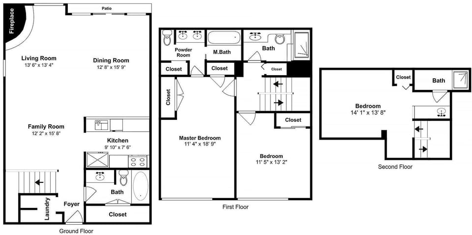This detailed floor plan shows your spacious three-story mountain retreat with multiple bedrooms, bathrooms, and living areas.