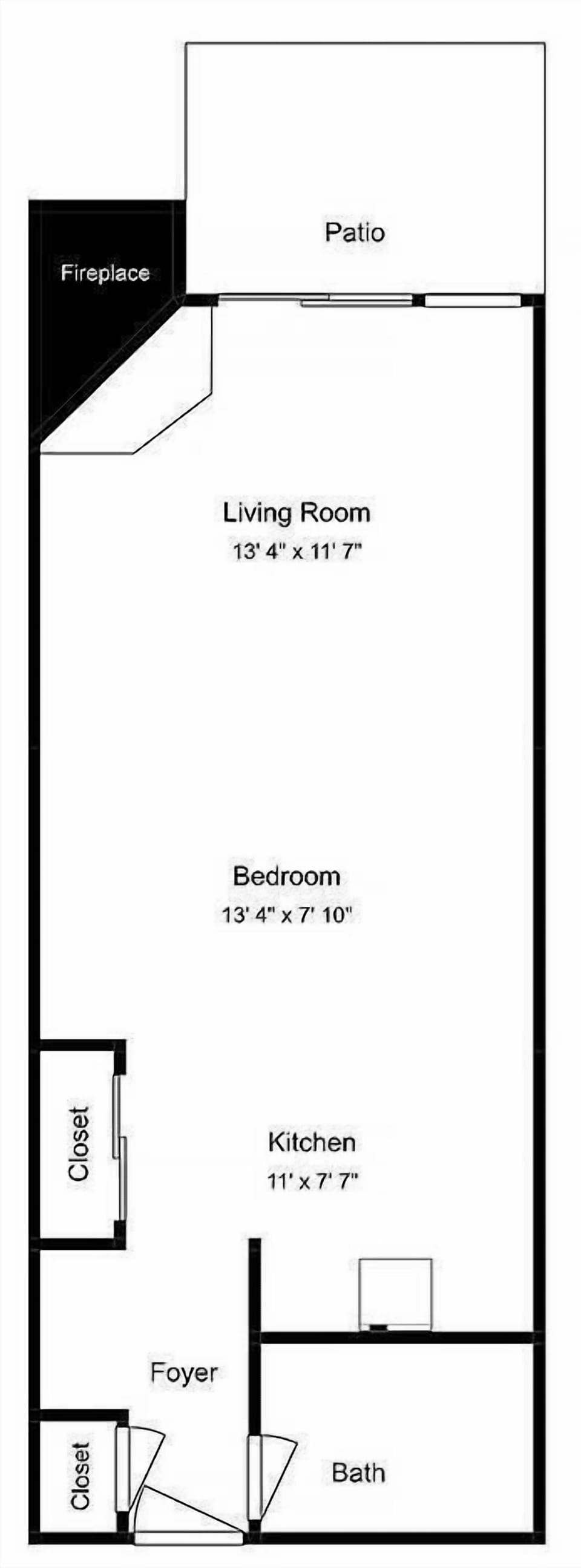 Review the spacious layout featuring bedroom, living room, kitchen, and patio—perfect for planning your mountain getaway.