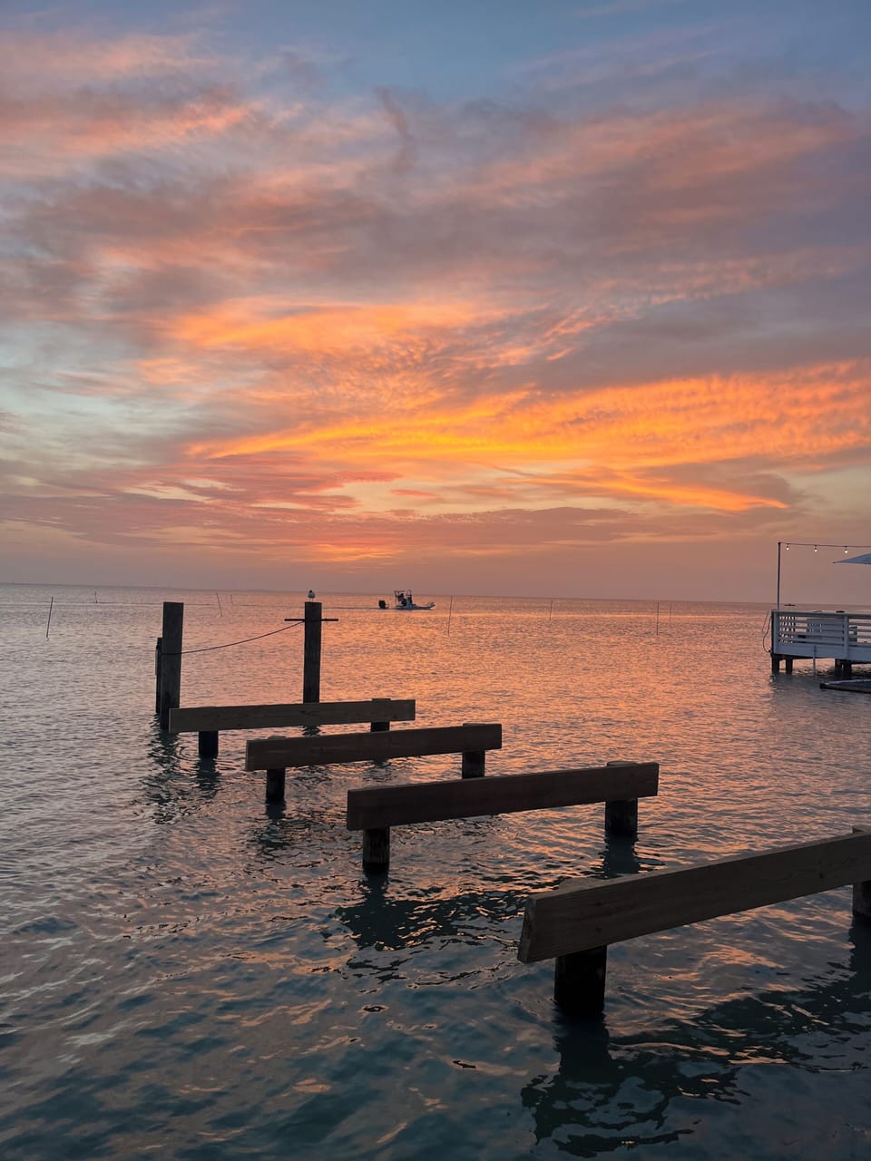 Bay side sunset view from local restaurant.