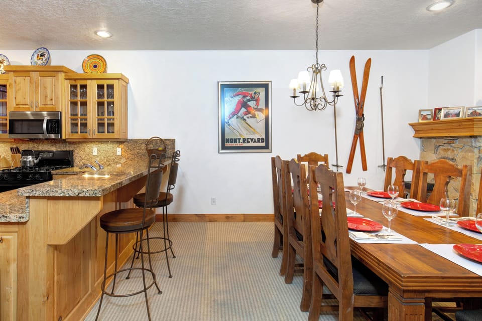 The open concept kitchen and dining area.