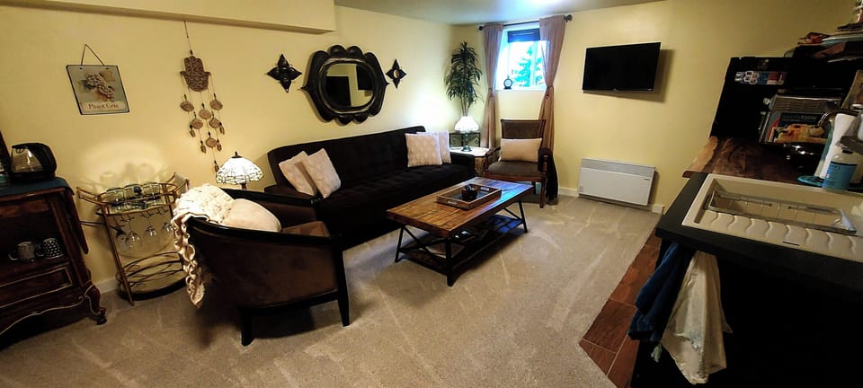Living room (Notice wall heater and smart tv)