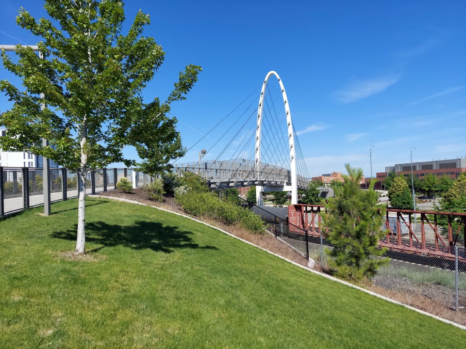 The Gateway pedestrian bridge. 1 mile from house, leads to University District. 