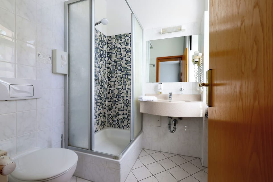 Shower, free toiletries, hair dryer, towels