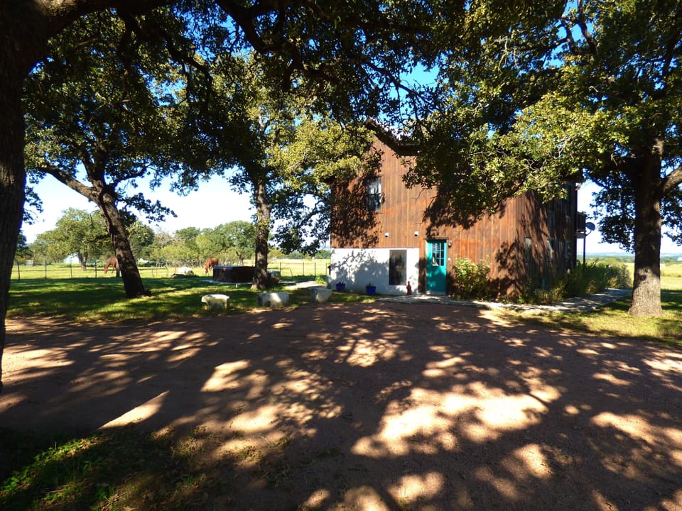 Front door and parking area