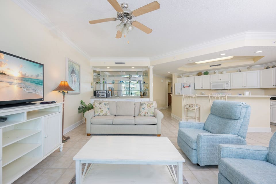 Relax on the sofa with a queen sleeper as you stream your favorite shows, surrounded by an inviting coastal atmosphere