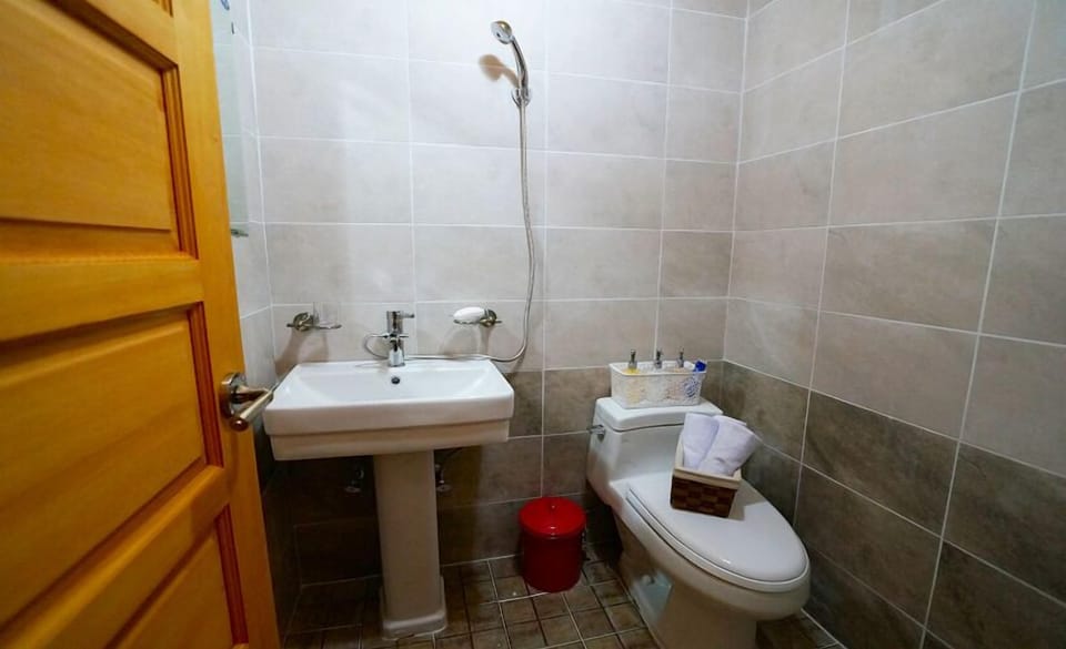 Shower, free toiletries, hair dryer, slippers