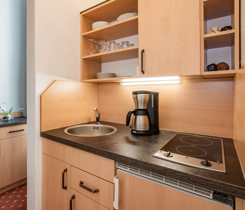 Family Room (Typ 2 / Smaragd & Saphir) | Private kitchen | Fridge, microwave, stovetop, coffee/tea maker