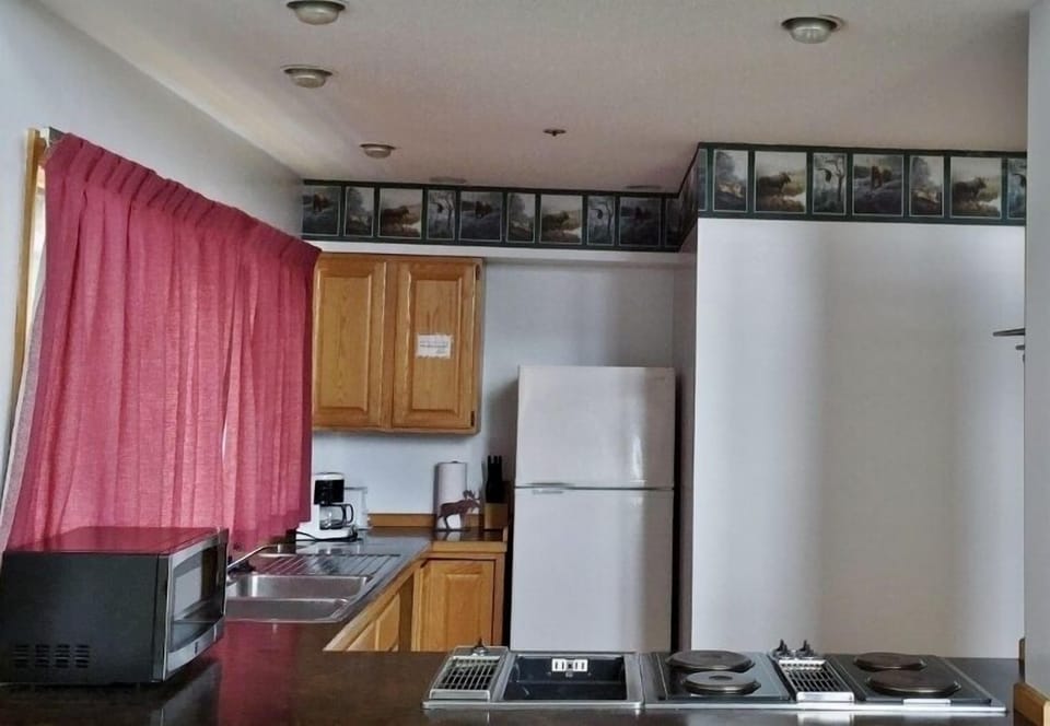 Non-Pet Room, Overlook Suite, 2 Bedrooms, Fireplace | Private kitchen | Fridge, microwave, coffee/tea maker, dining tables