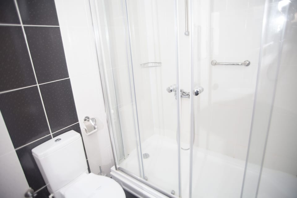 Shower, slippers, towels