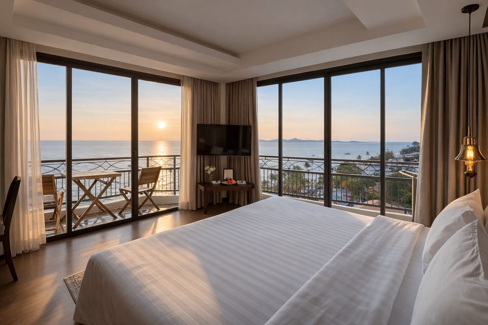 Double Room, Sea View, Corner | In-room safe, desk, blackout drapes, free WiFi