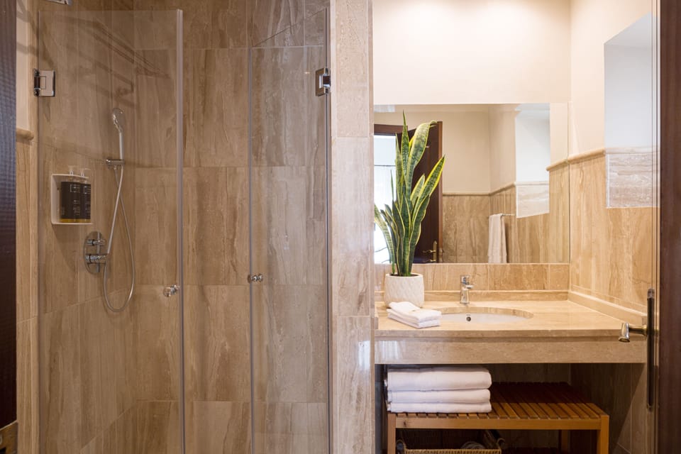 Two Bedroom Apartment Duplex | Bathroom | Shower, rainfall showerhead, free toiletries, hair dryer