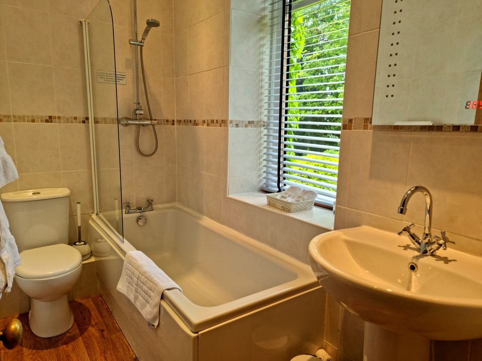 Double or Twin Room (Feature) | Bathroom | Combined shower/tub, free toiletries, hair dryer, towels