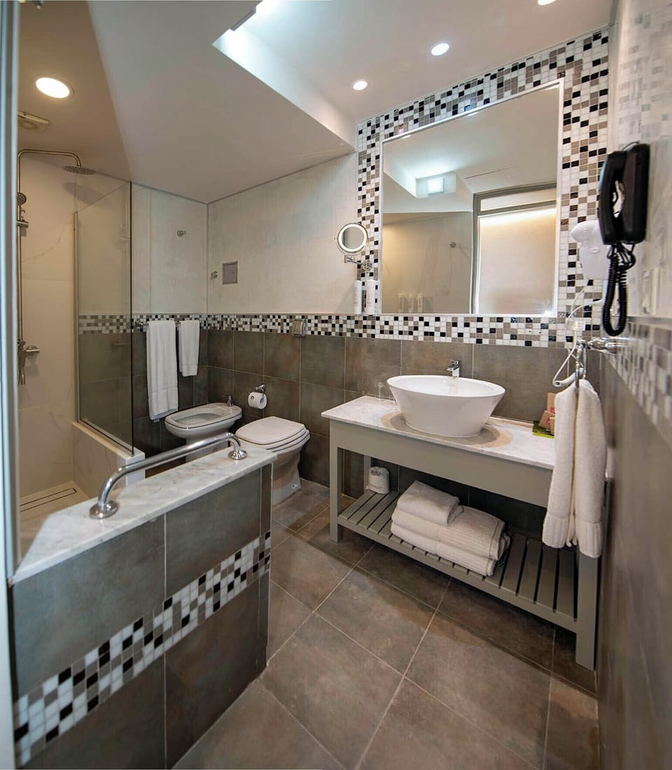 Eco-friendly toiletries, hair dryer, bathrobes, bidet