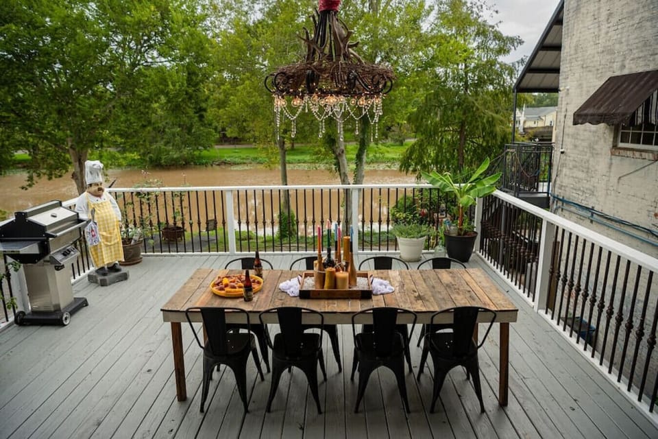 Great Deck Overlooking the Bayou Teche. Hang out, Grill, and Enjoy. Just steps away from Bouligny Plaza.  View of Bridge and Mount Carmel.