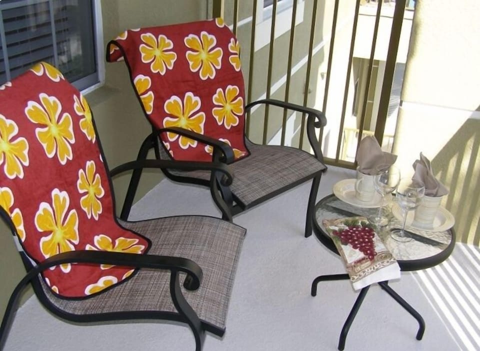 Outdoor balcony all set and ready to relax and enjoy food and refreshments!
