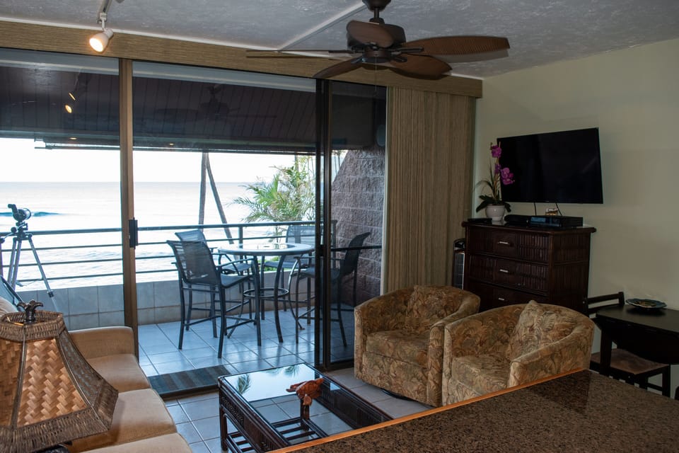 View of the living room with HDTV and DVR