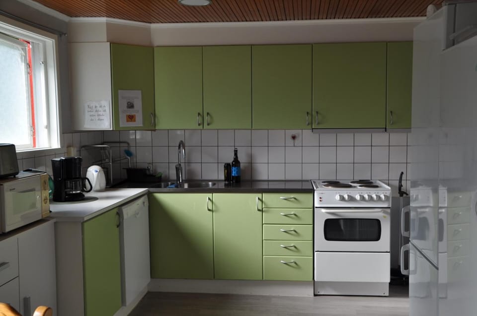 Full-size fridge, microwave, oven, dishwasher