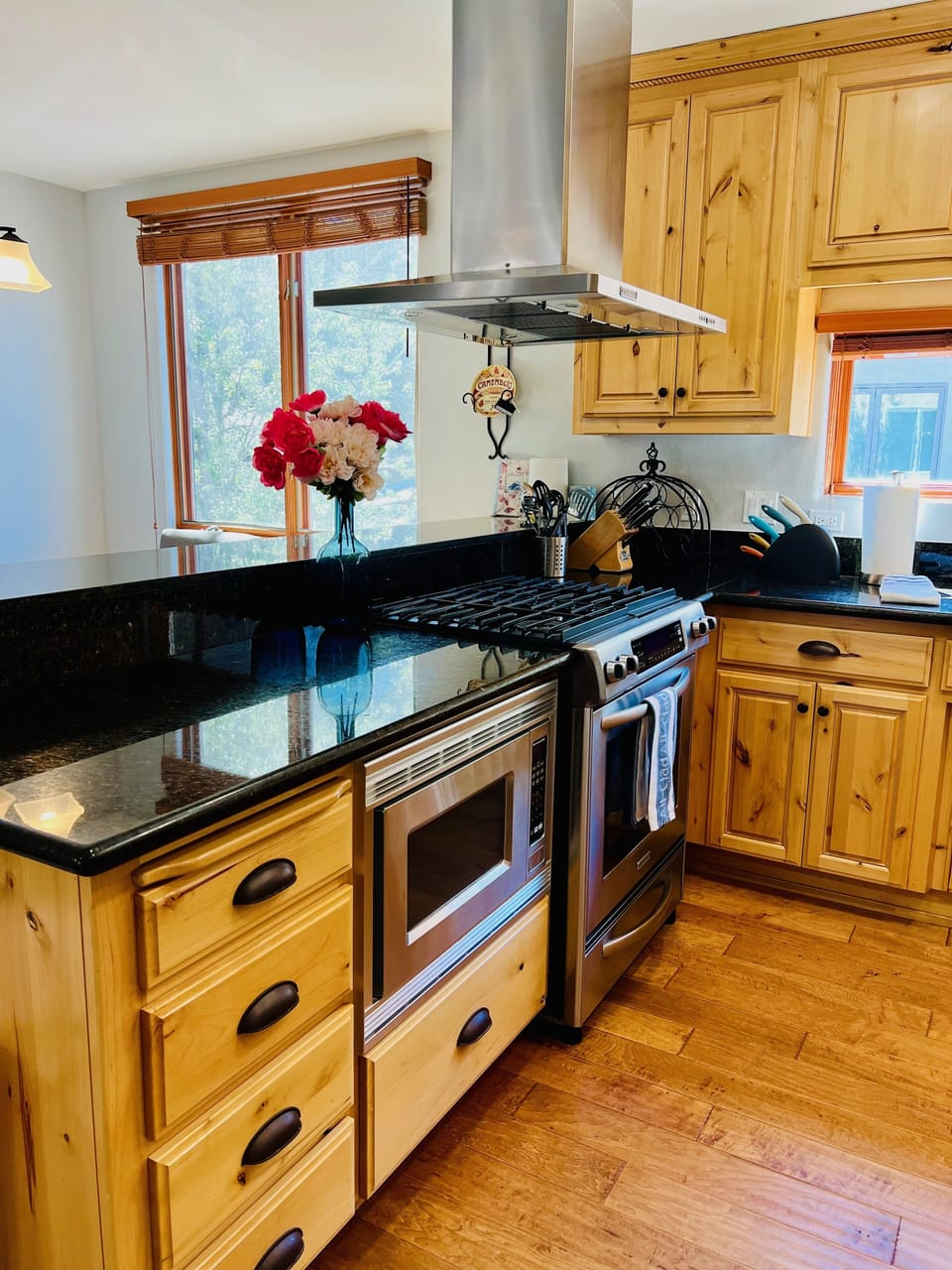 Granite countertops, and stainless steel appliances make the kitchen a gourmet's delight.