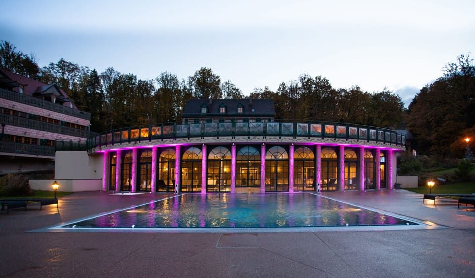 Indoor pool, outdoor pool, pool umbrellas, sun loungers