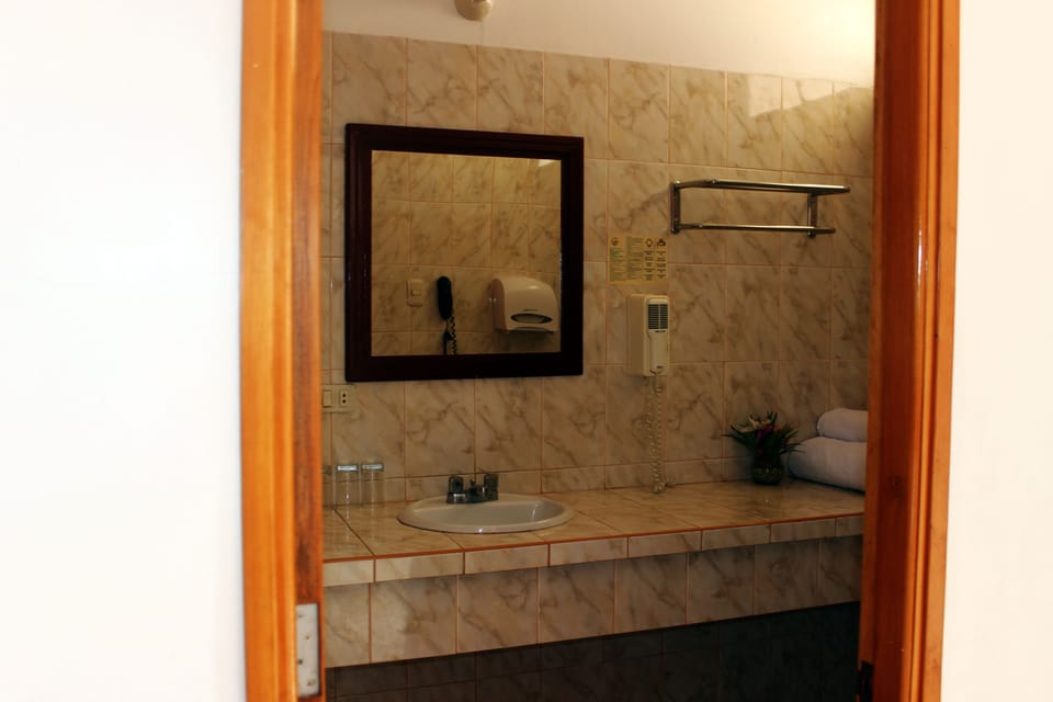 Combined shower/tub, deep soaking tub, free toiletries