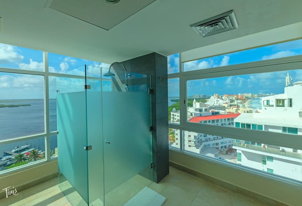 Master Bathroom.  The Shades come all the way down if desired.