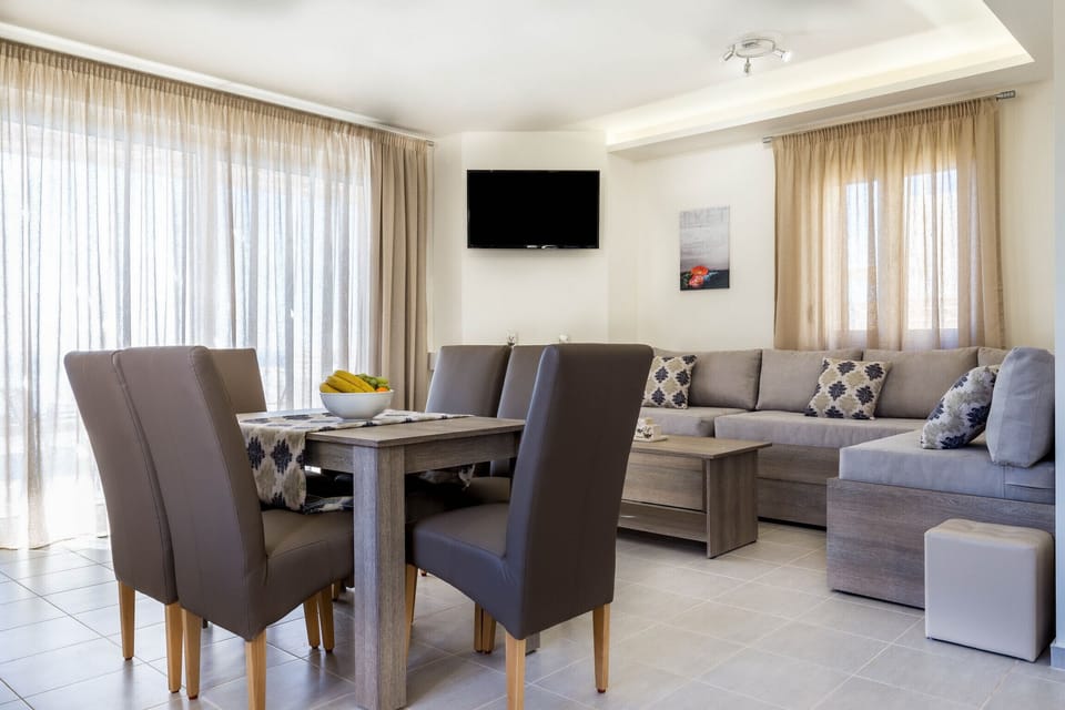 The living area and dining table
