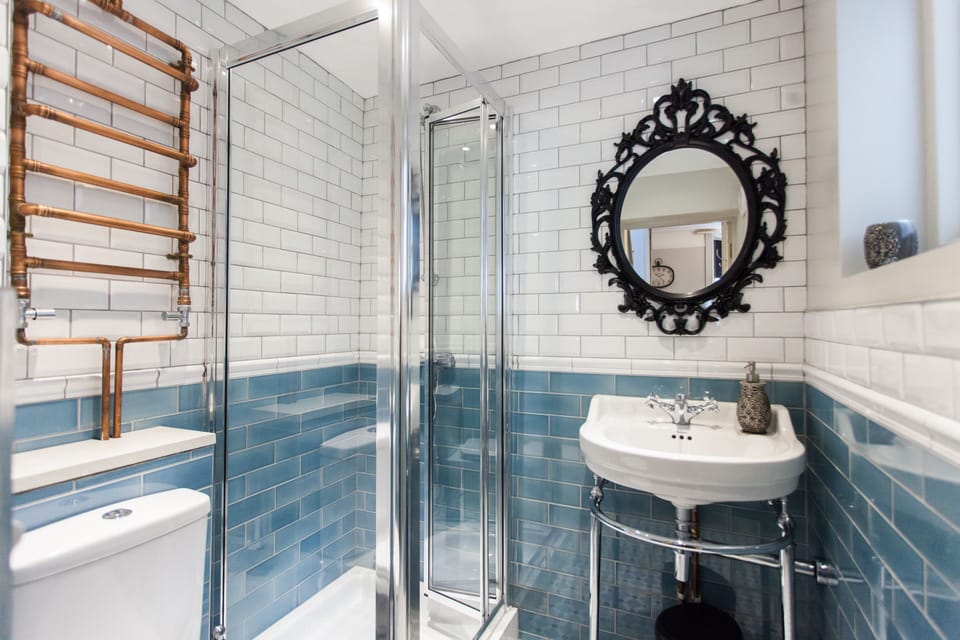 Shower room 1, beautiful vintage tiles and traditional fittings