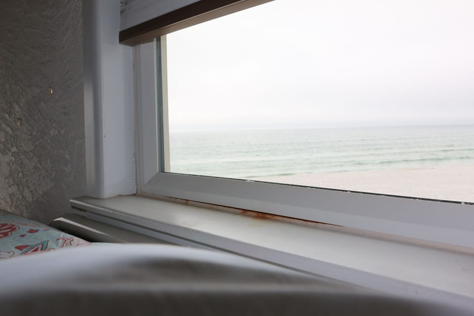 View of ocean from top bund window