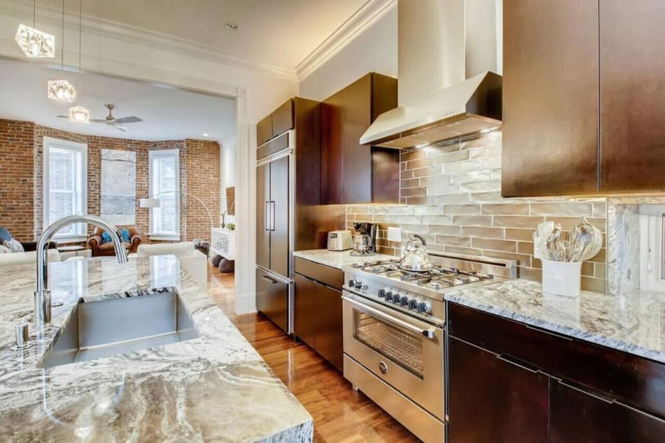 Prepare a meal in the fully stocked kitchen